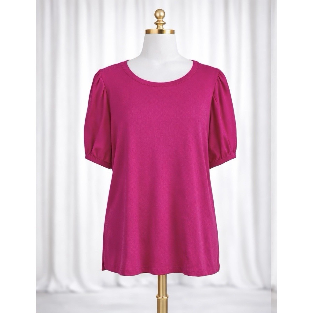 J.Crew Popover Top Pink Cotton Knit Blouse Puff Textured Sleeve Size Xxl